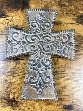 Embossed Decorative Metal Cross - Antiqued Bronze Finish